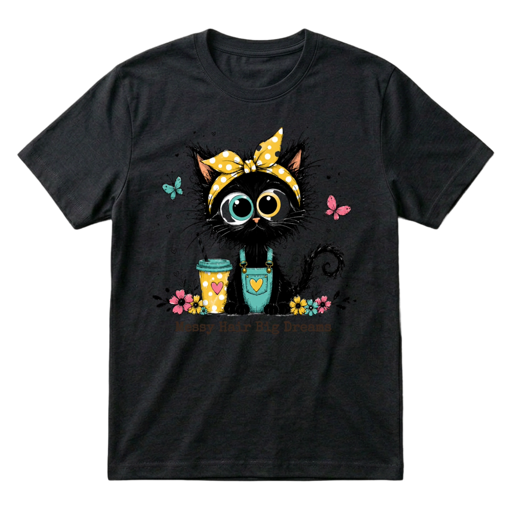 Product Messy Hair Big Dreams Black Cat T-Shirt