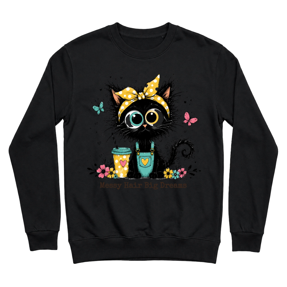 Product Messy Hair Big Dreams Black Cat Unisex Sweatshirt