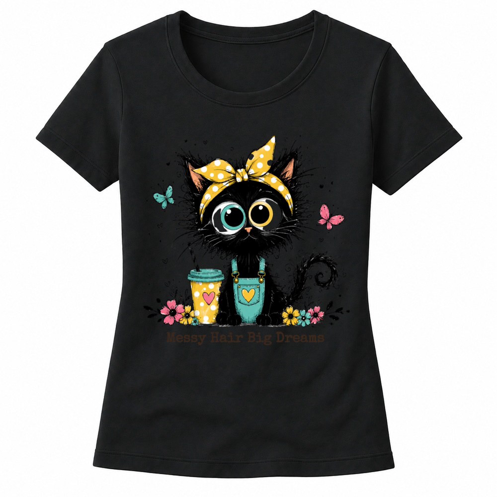 Product Messy Hair Big Dreams Black Cat Women's T-shirts