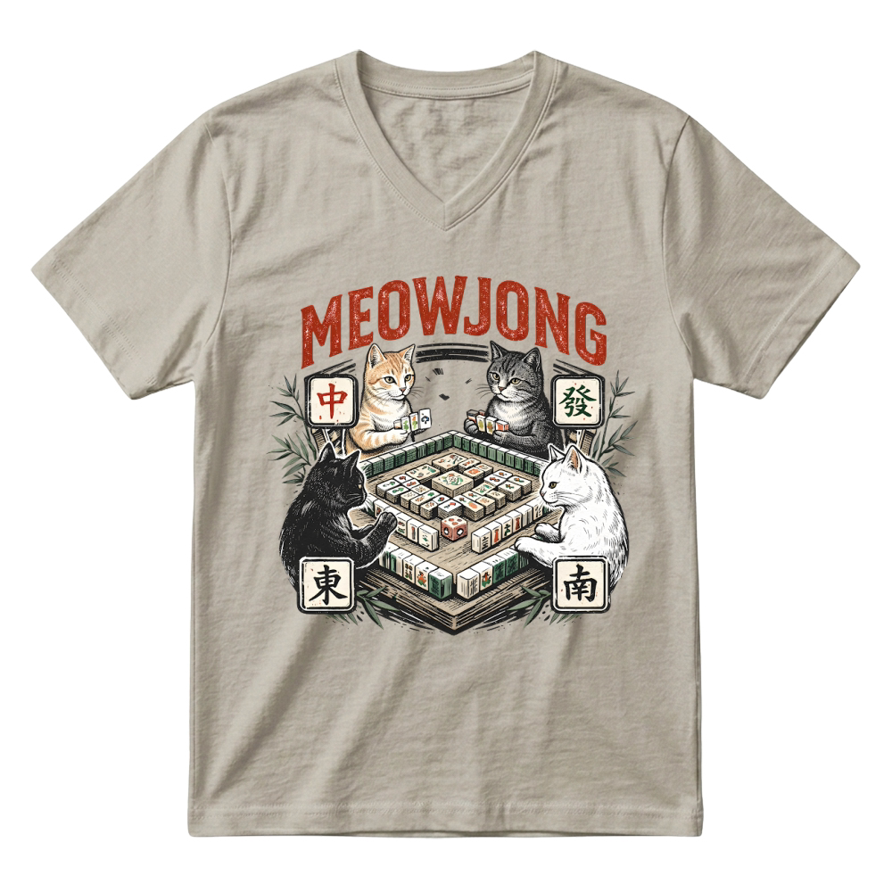 Product Meowjong Funny Cat Mahjong Player V-Neck T-shirt