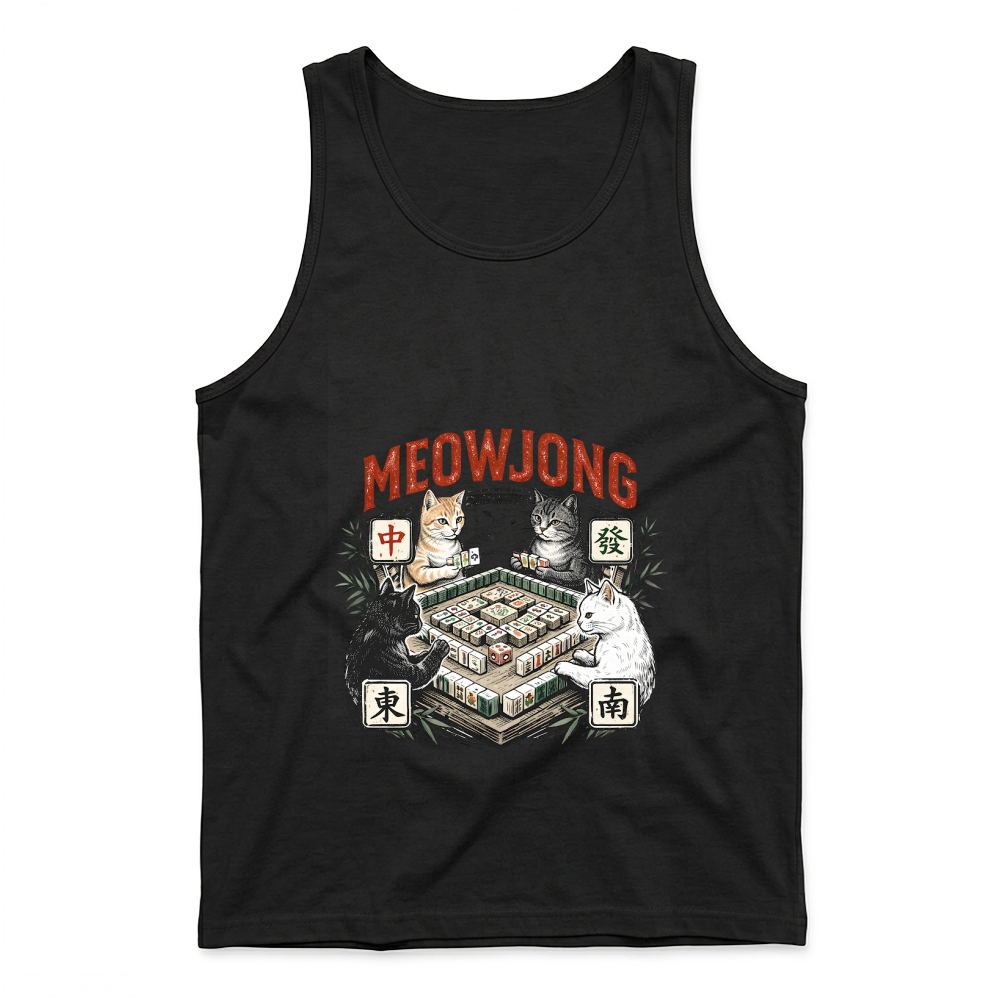 Product Meowjong Funny Cat Mahjong Player Tank Top