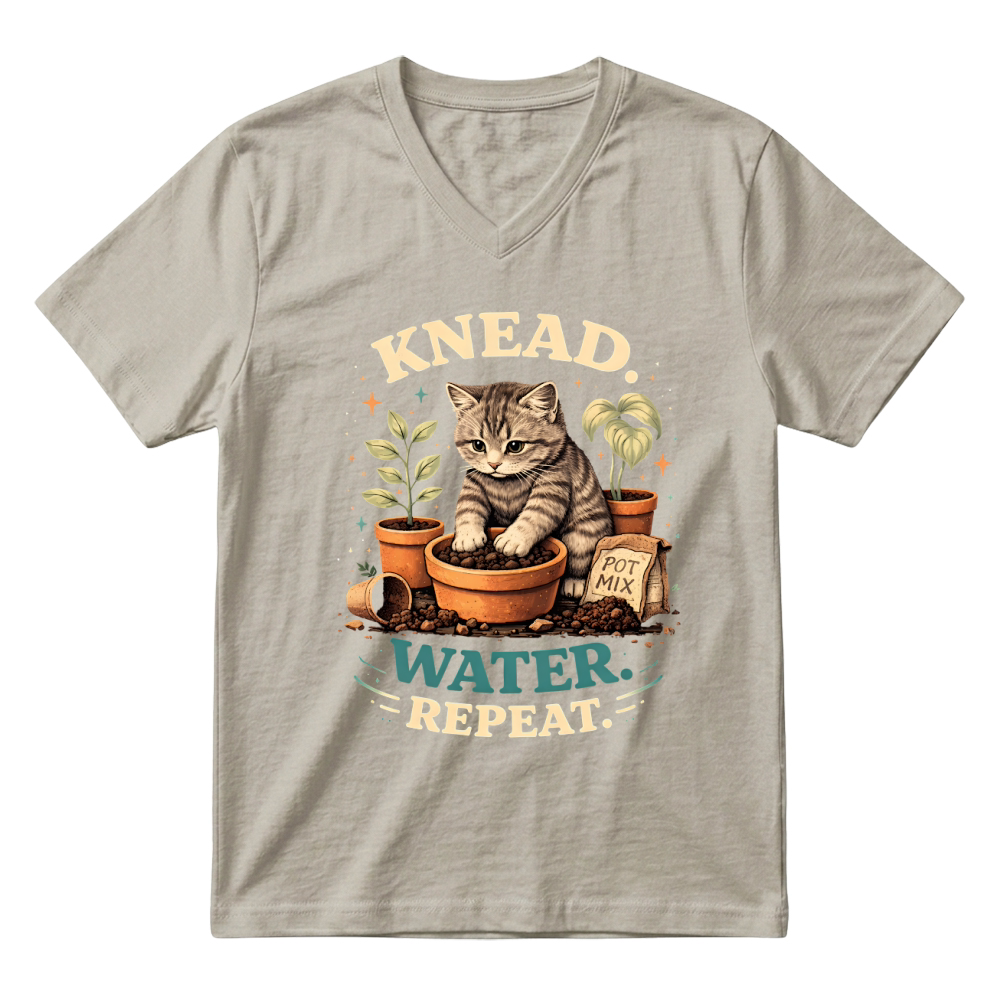 Product Kitten Cat Knead Water Repeat Plant V-Neck T-shirt