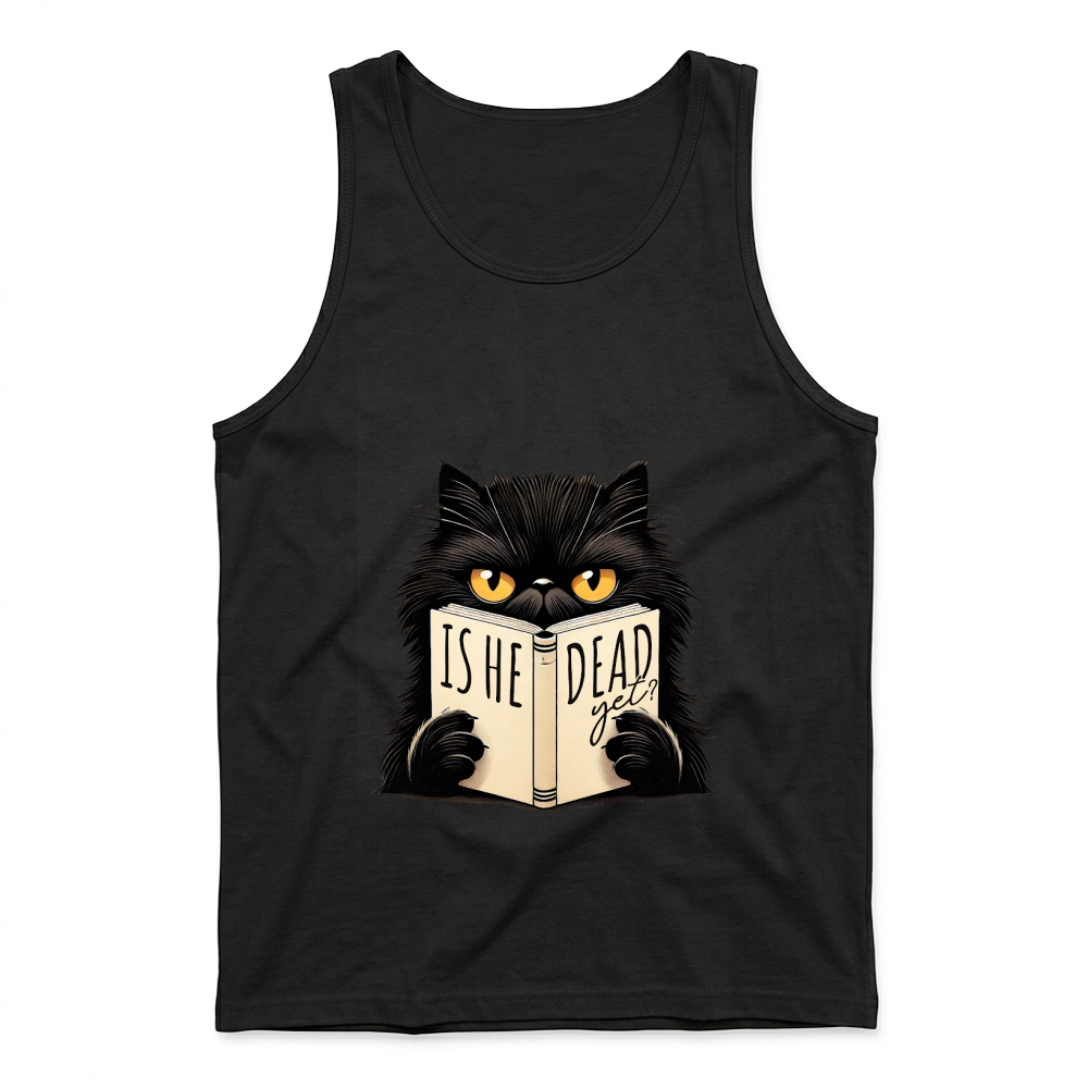 Product Is he dead yet Funny Cat Lover Tank Top