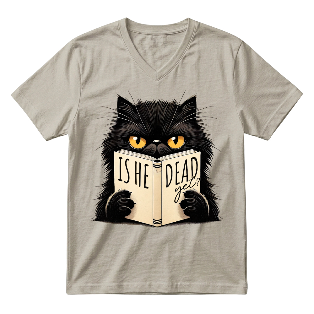 Product Is he dead yet Funny Cat Lover V-Neck T-shirt