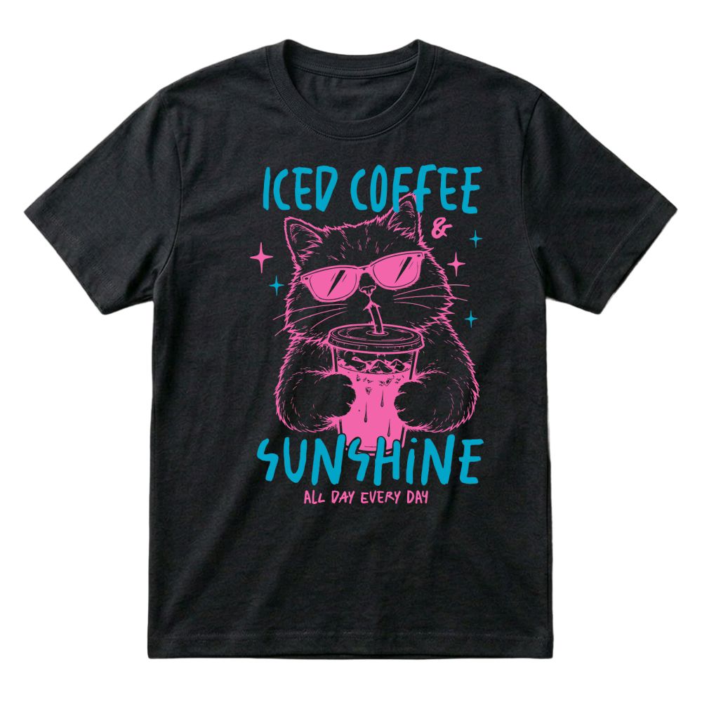 Product Iced coffee & sunshine Sarcastic Funny Cat T-Shirt