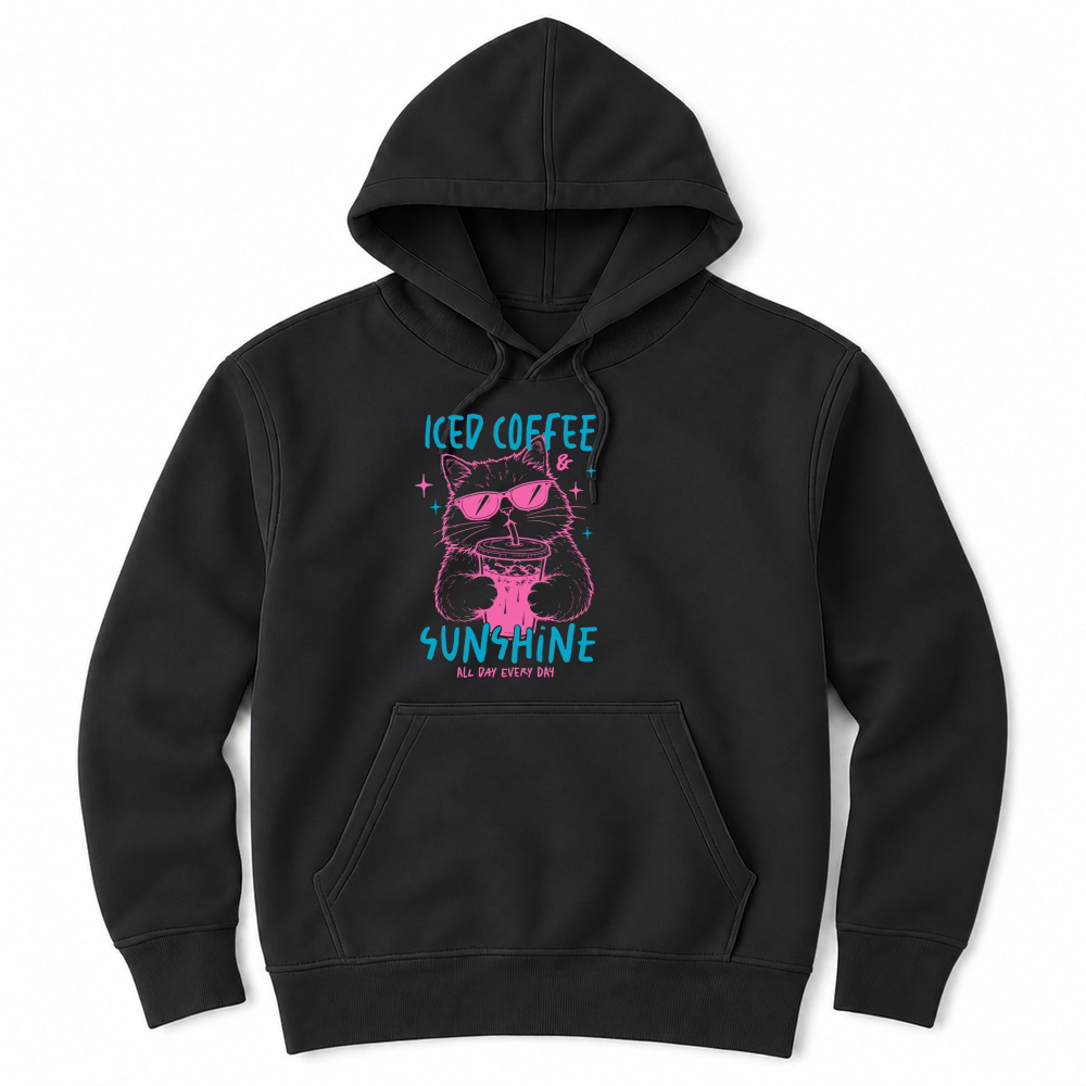 Product Iced coffee & sunshine Sarcastic Funny Cat Unisex Hoodie