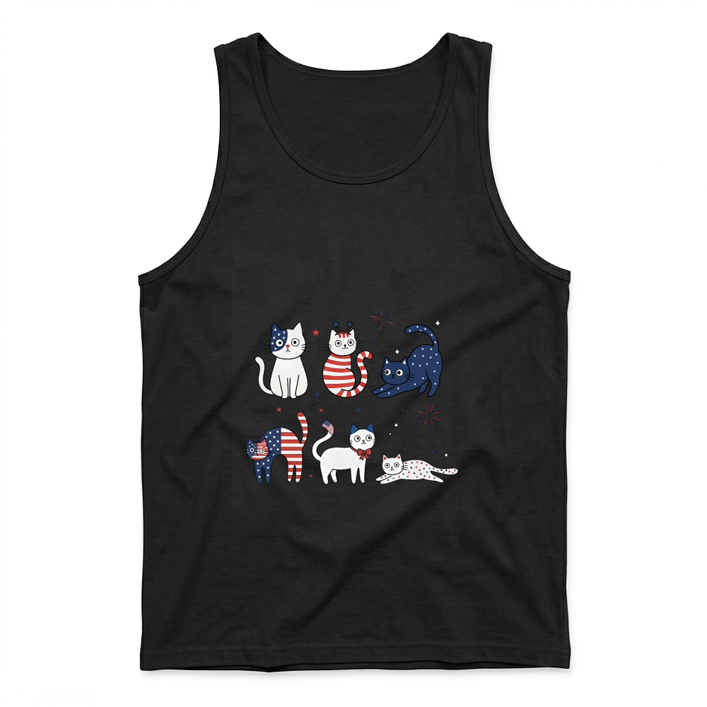 Product Funny Cat USA Flag 4th of July Tank Top