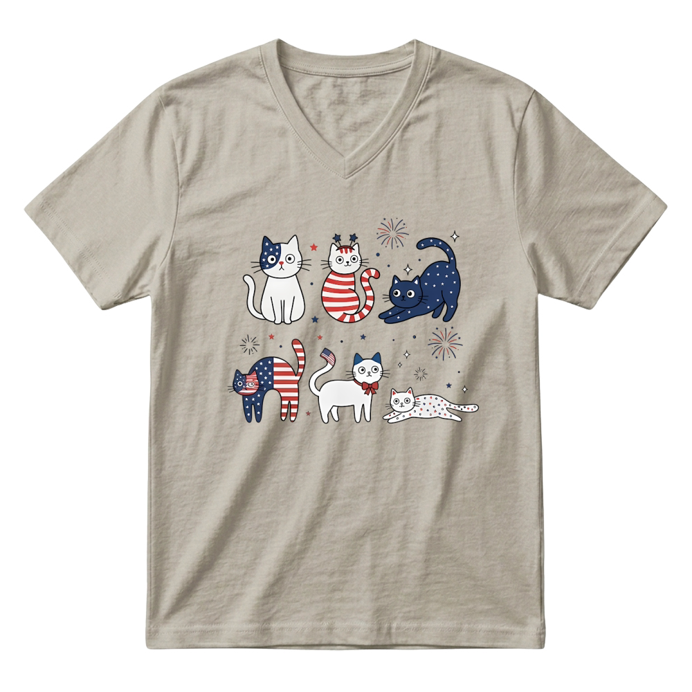 Product Funny Cat USA Flag 4th of July V-Neck T-shirt