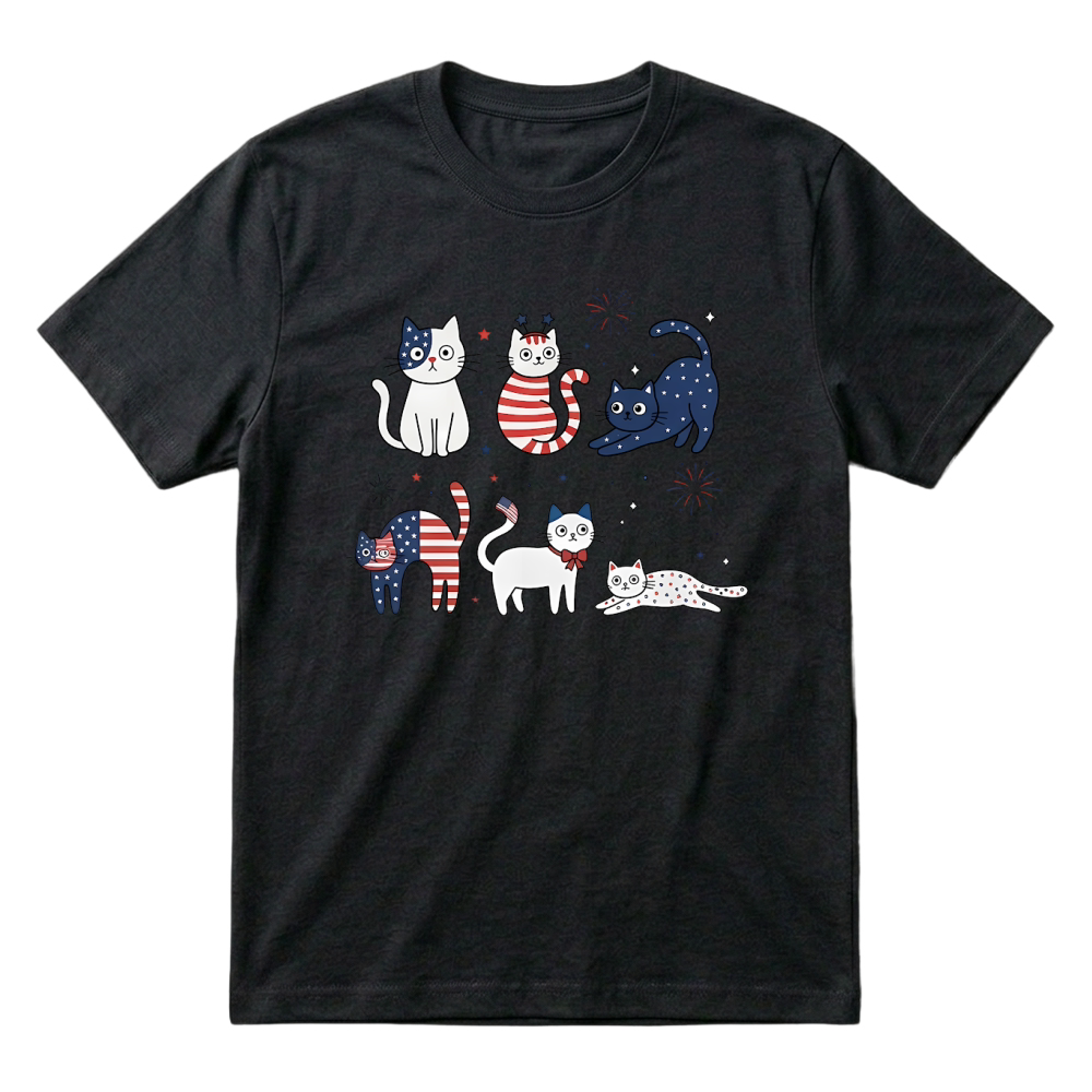 Product Funny Cat USA Flag 4th of July T-Shirt