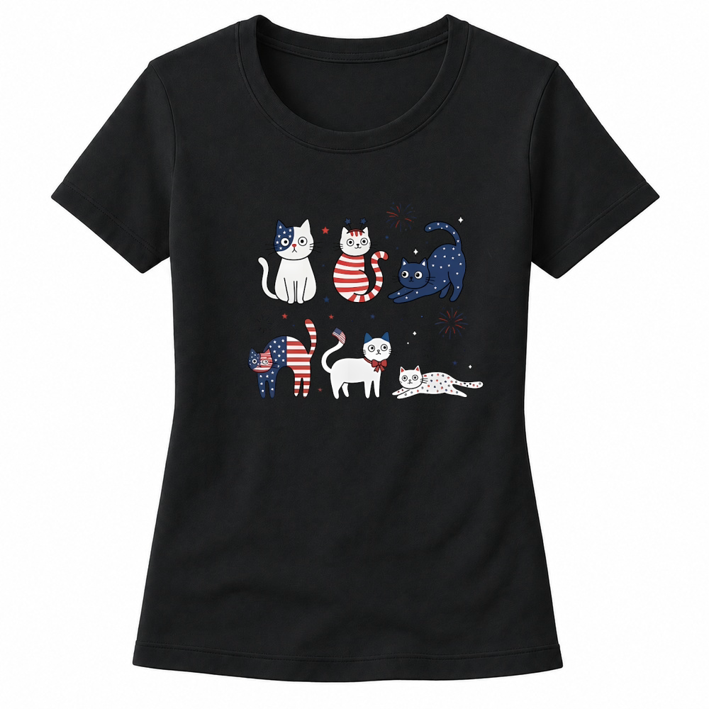 Product Funny Cat USA Flag 4th of July Women's T-shirts