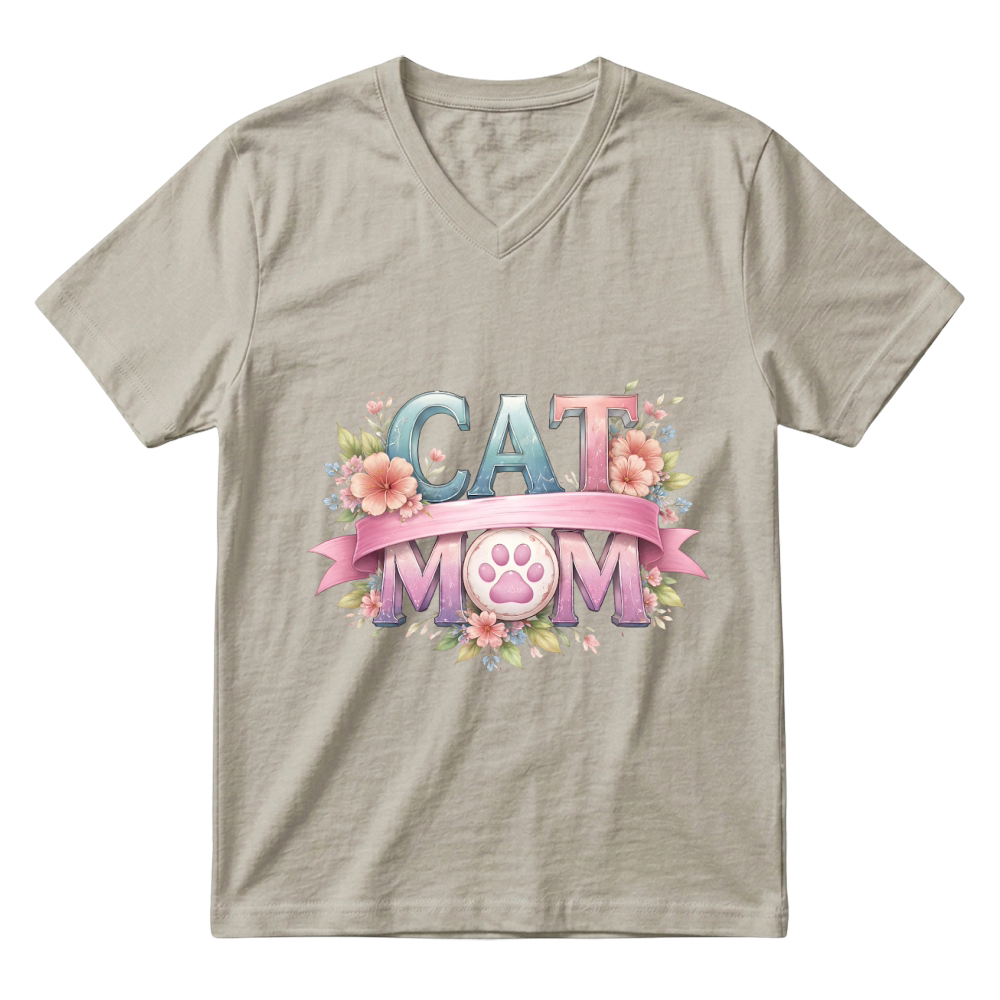 Product Floral Cat Mom Mothers Day V-Neck T-shirt