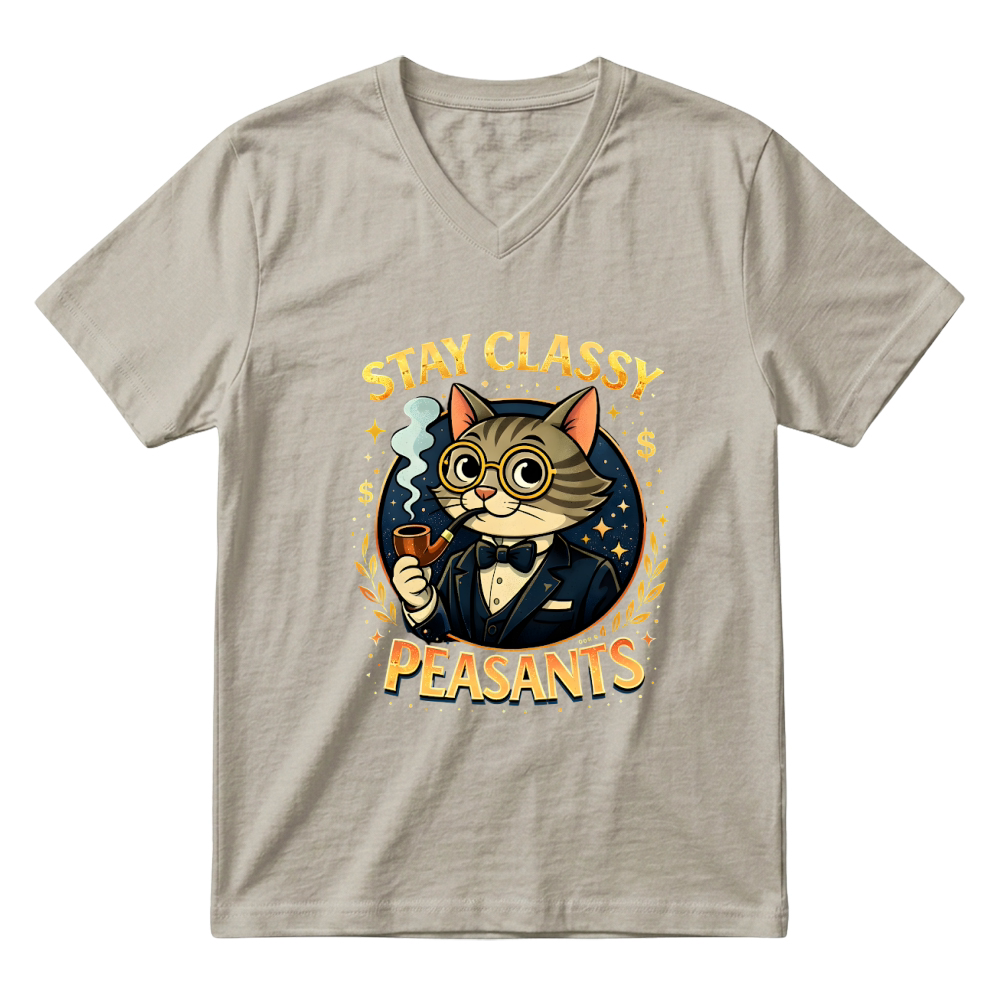 Product Funny Cat Stay Classy Peasants V-Neck T-shirt
