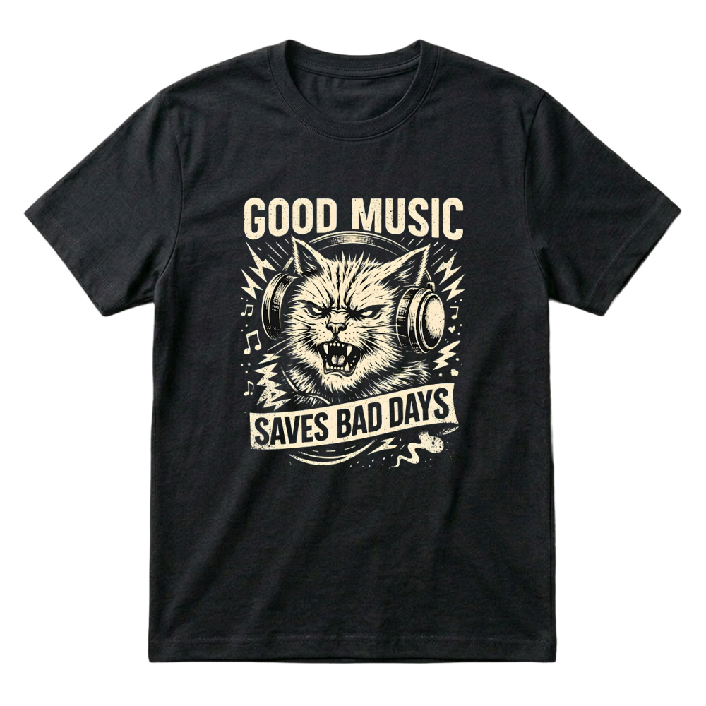 Product Good Music Saves Bad Days Cat T-Shirt