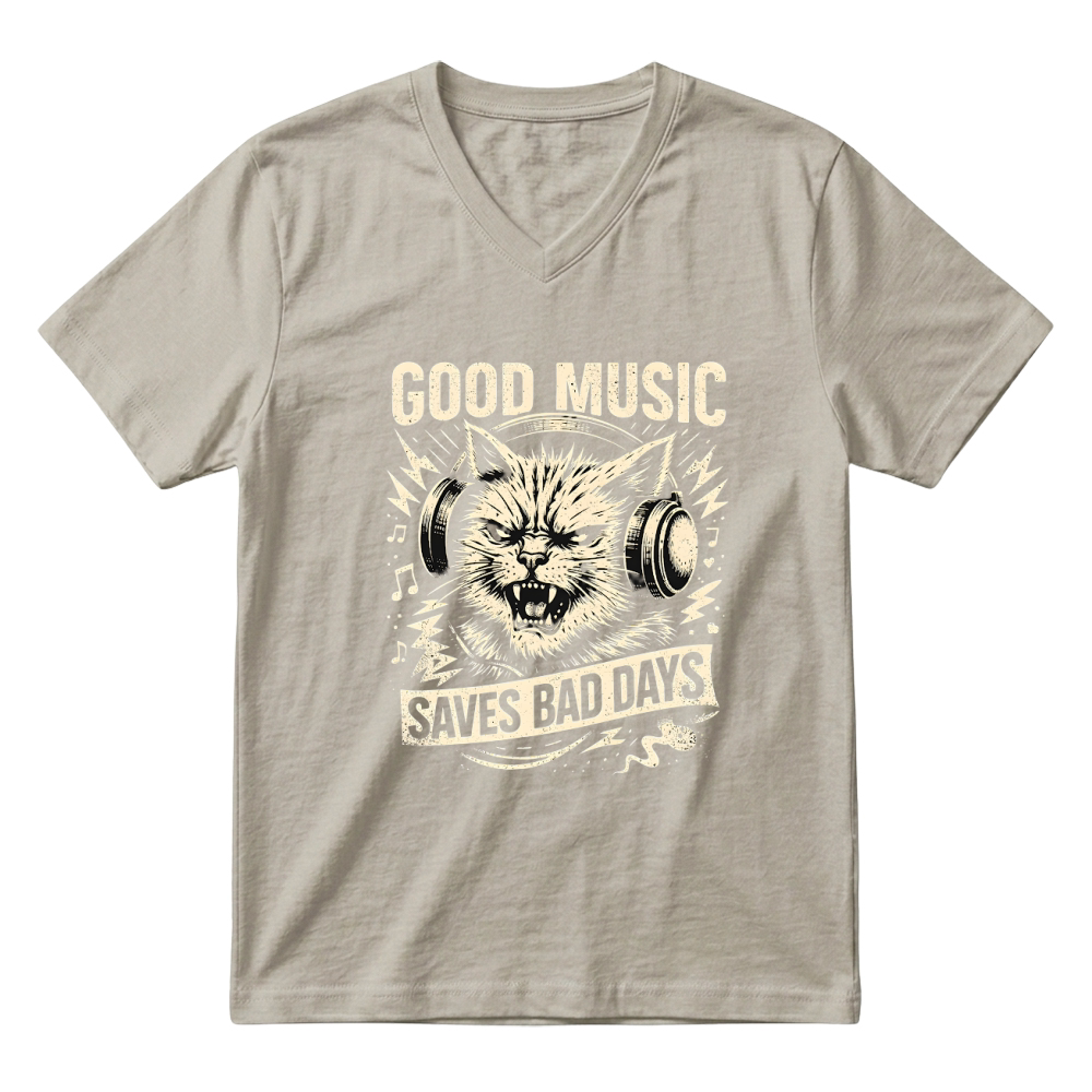 Product Good Music Saves Bad Days Cat V-Neck T-shirt