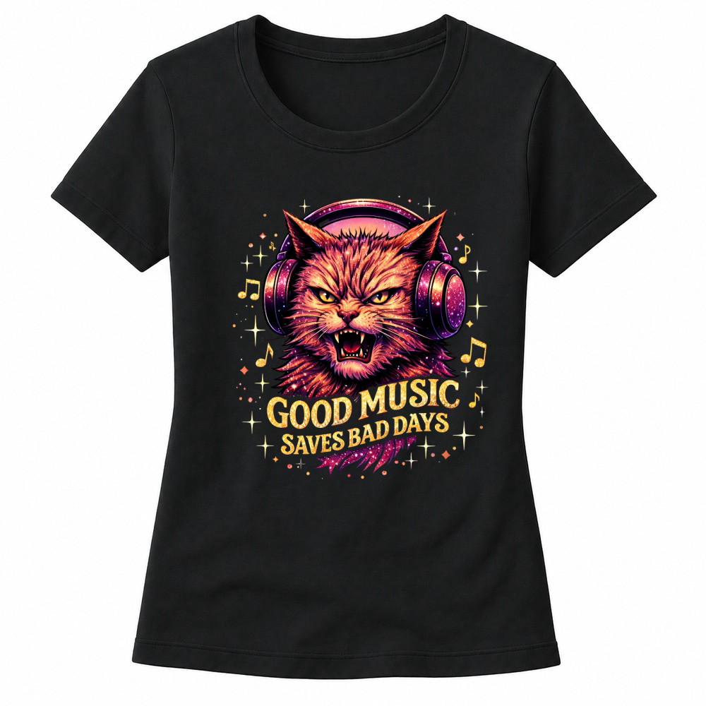 Product Good Music Saves Bad Days Funny Cat Women's T-shirts
