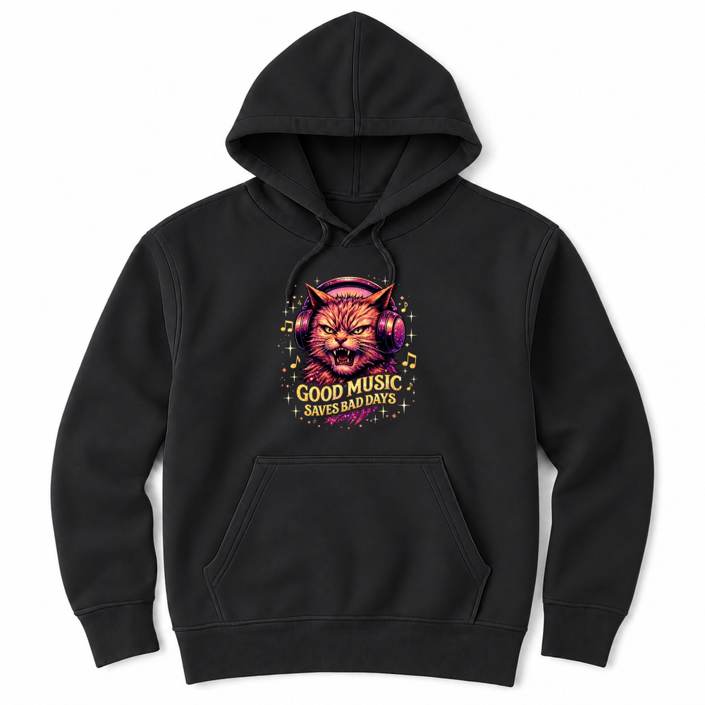 Product Good Music Saves Bad Days Funny Cat Unisex Hoodie