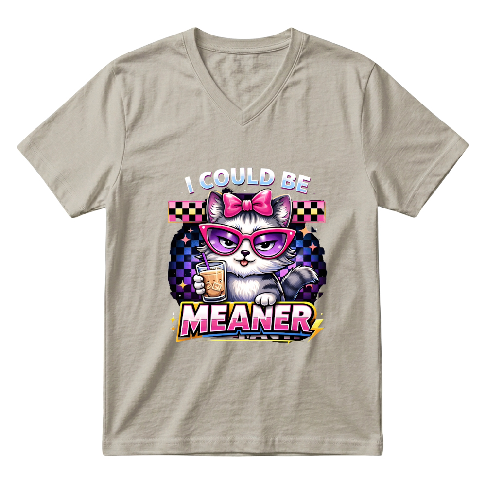 Product I Could Be Meaner Sassy Cat Pink V-Neck T-shirt