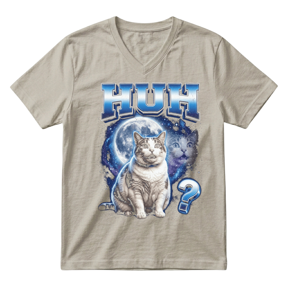 Product huh cat startled moon galaxy question V-Neck T-shirt
