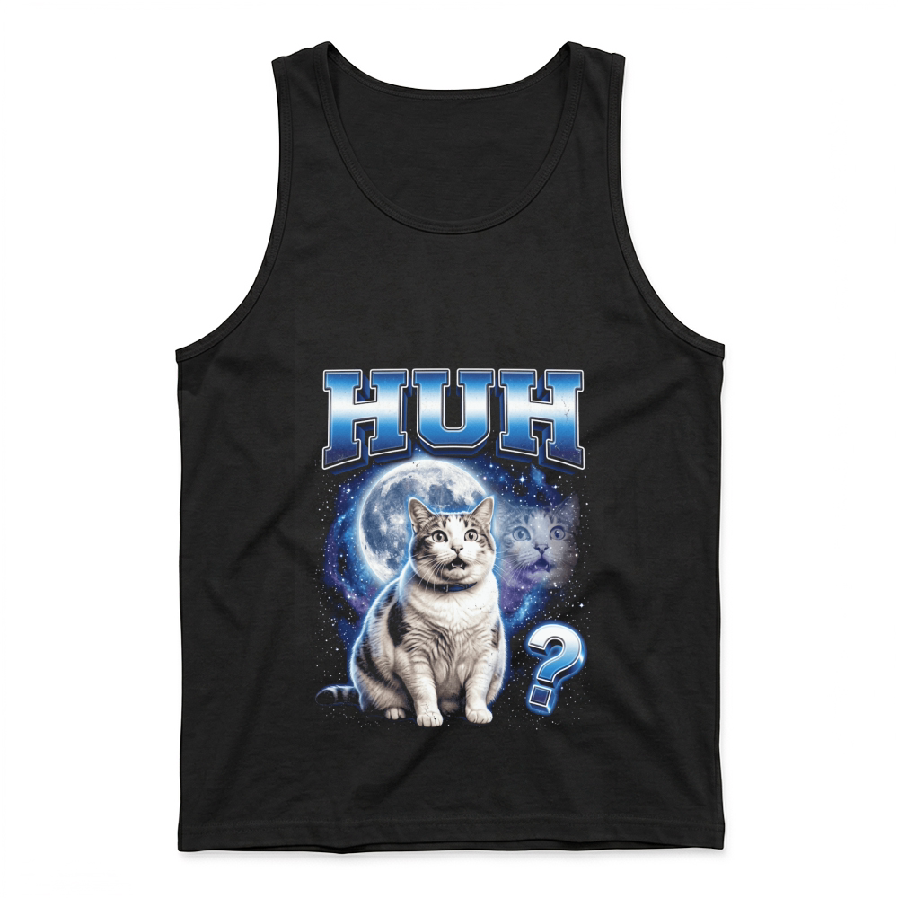 Product huh cat startled moon galaxy question Tank Top