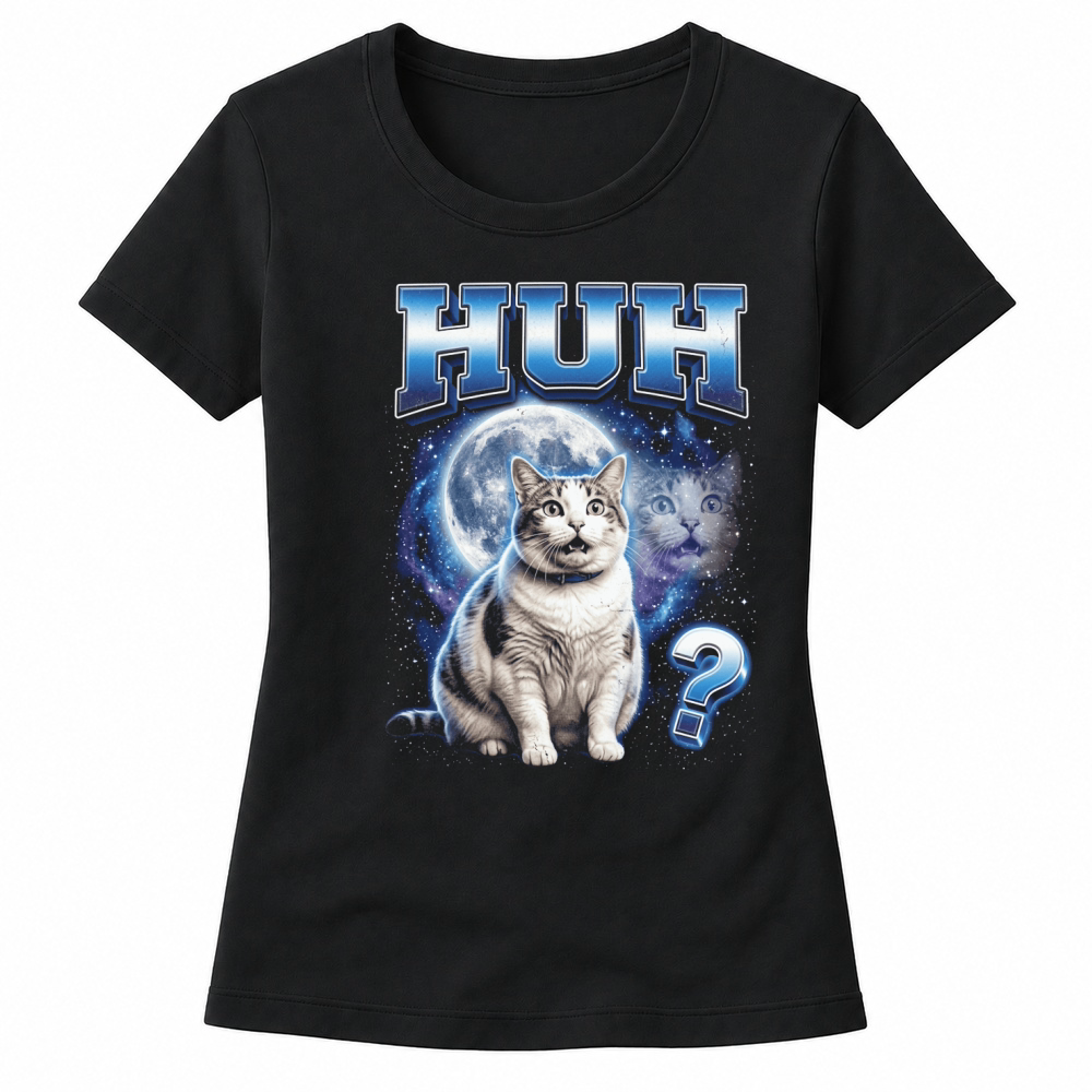Product huh cat startled moon galaxy question Women's T-shirts