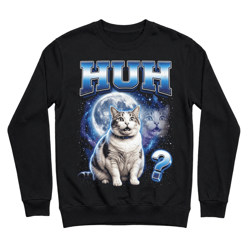 Product huh cat startled moon galaxy question Unisex Sweatshirt