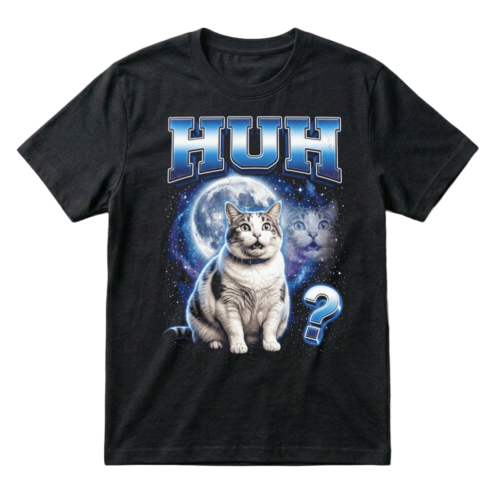 Product huh cat startled moon galaxy question T-Shirt