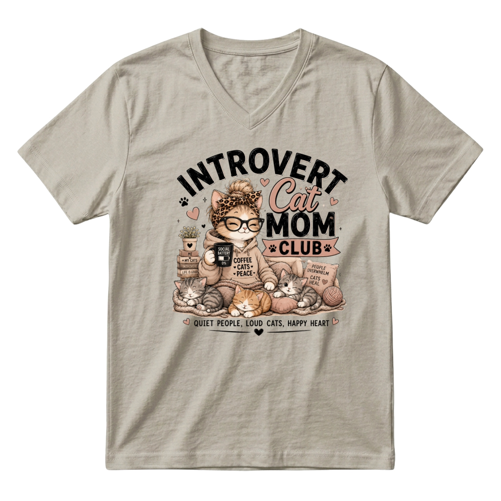 Product Introvert Cat Mom Club Cute Cat Lover V-Neck T-shirt