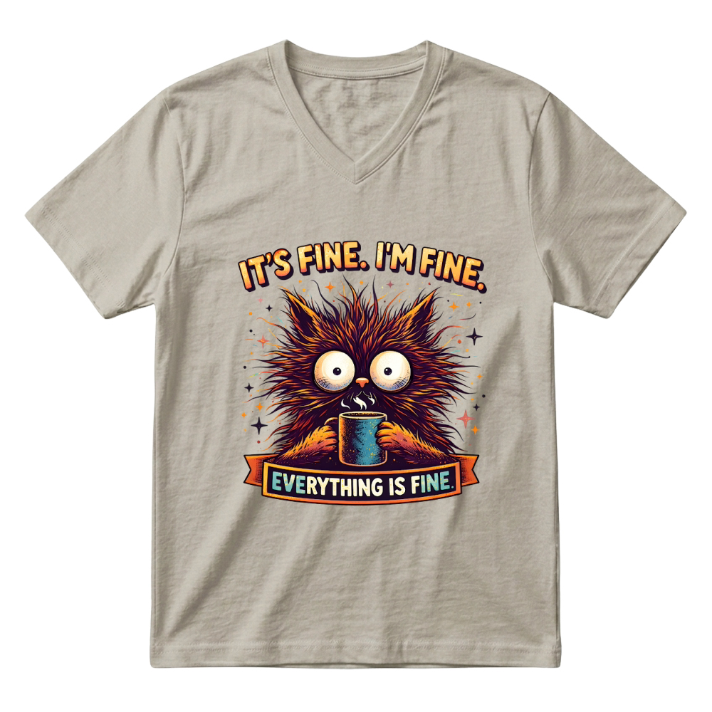Product Its Fine Everything is Fine Sarcastic Funny Cat Lover V-Neck T-shirt
