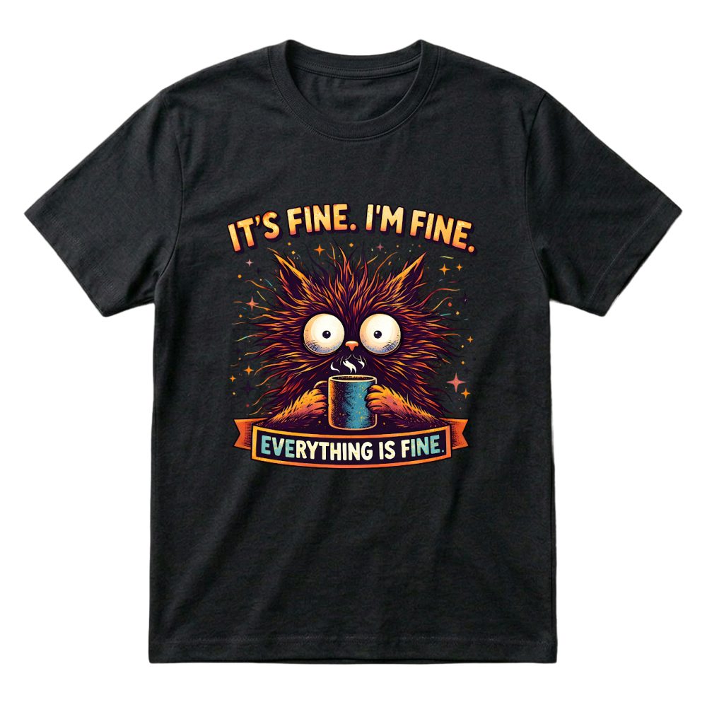 Product Its Fine Everything is Fine Sarcastic Funny Cat Lover T-Shirt
