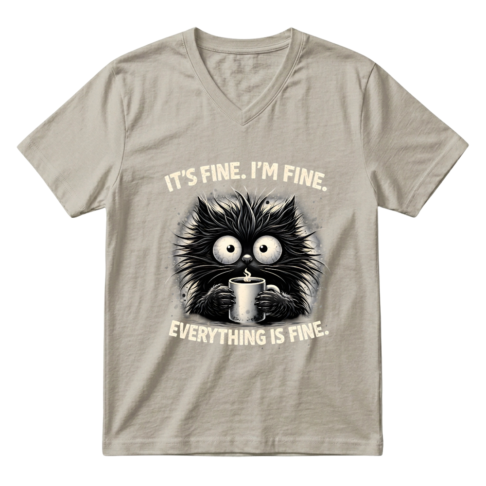 Product It's Fine I'm Fine Cat Mental Health V-Neck T-shirt