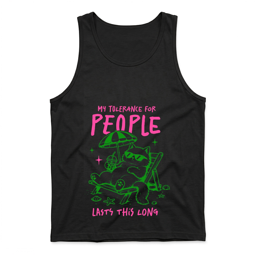 Product My tolerance for people lasts this long Sarcastic Funny Cat Tank Top
