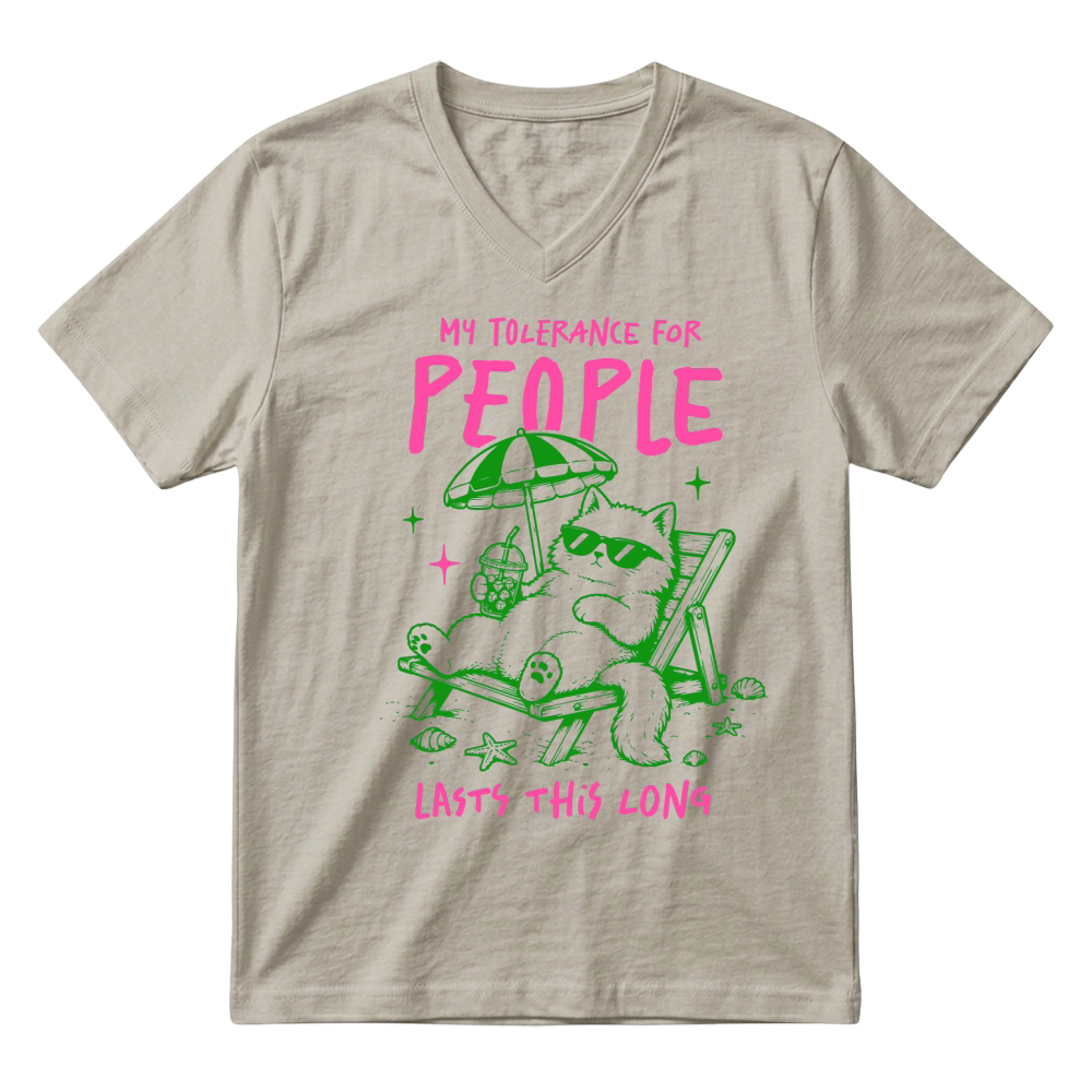 Product My tolerance for people lasts this long Sarcastic Funny Cat V-Neck T-shirt