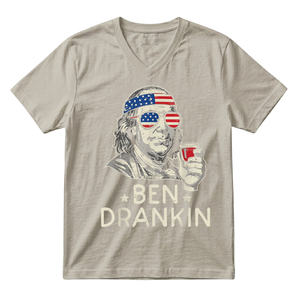 Product 4th of July Ben Drankin US Flag Funny American Dad Men Women T Shirt V-Neck T-shirt