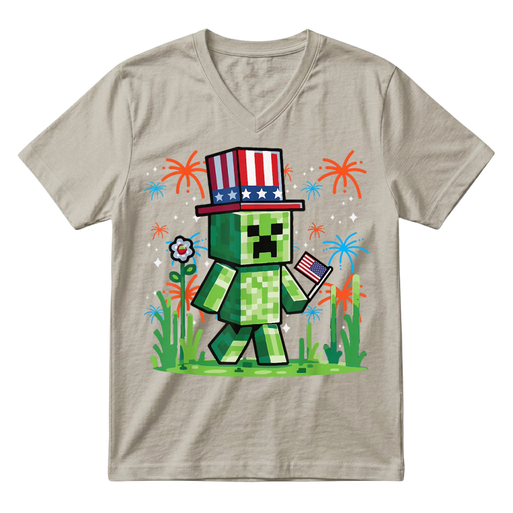 Product 4th of July Gamer Pixel US Flag Gaming Patriotic Boys Kids T Shirt V-Neck T-shirt