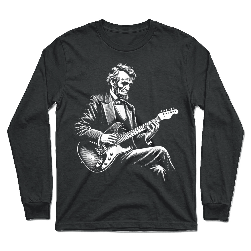 Product Abraham Lincoln Playing Electric Guitar Funny T Shirt Unisex Longsleeve