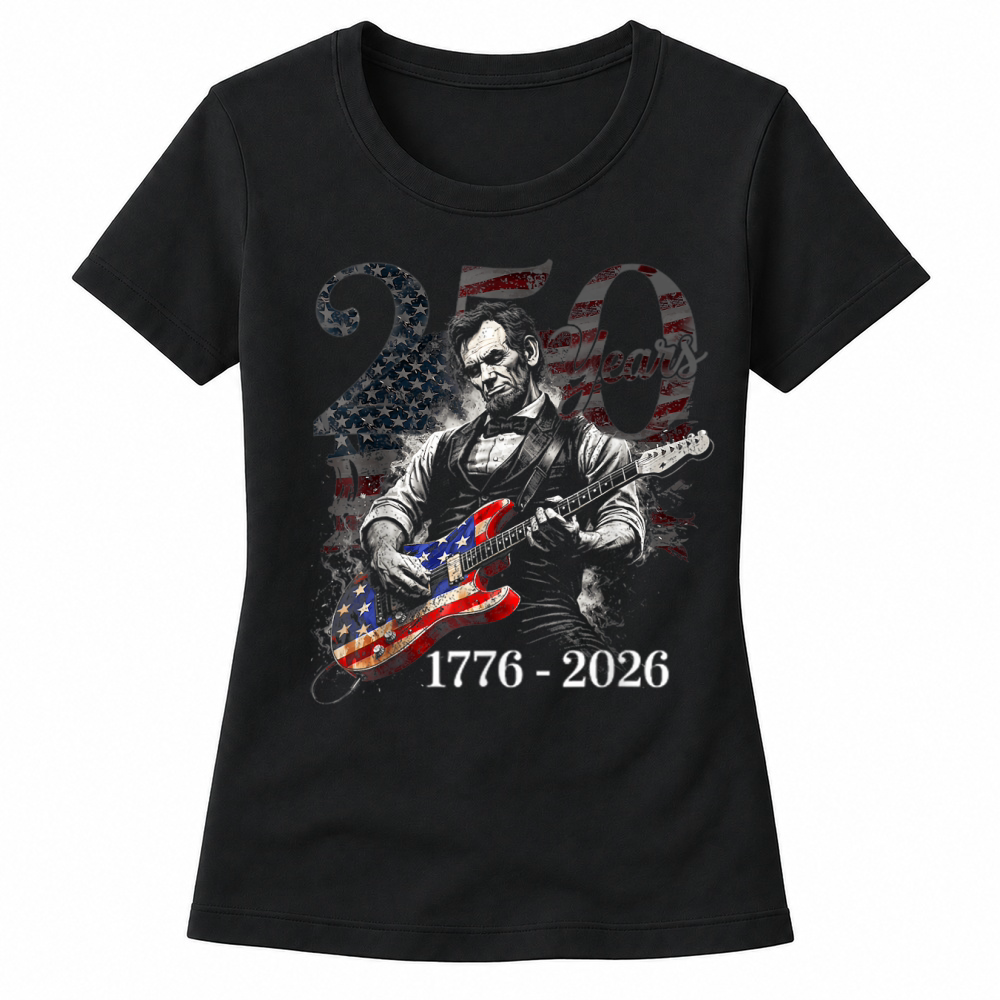 Product Abraham Lincoln Playing Guitar 4th July 250th Anniversary Women's T-shirts