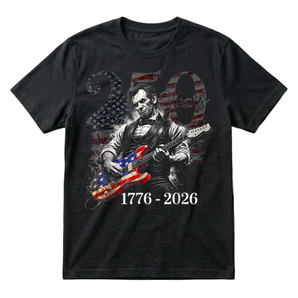Product Abraham Lincoln Playing Guitar 4th July 250th Anniversary T-Shirt
