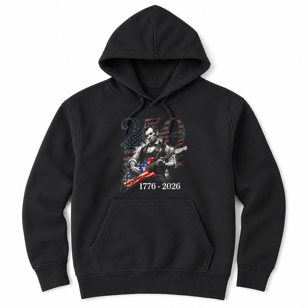 Product Abraham Lincoln Playing Guitar 4th July 250th Anniversary Unisex Hoodie