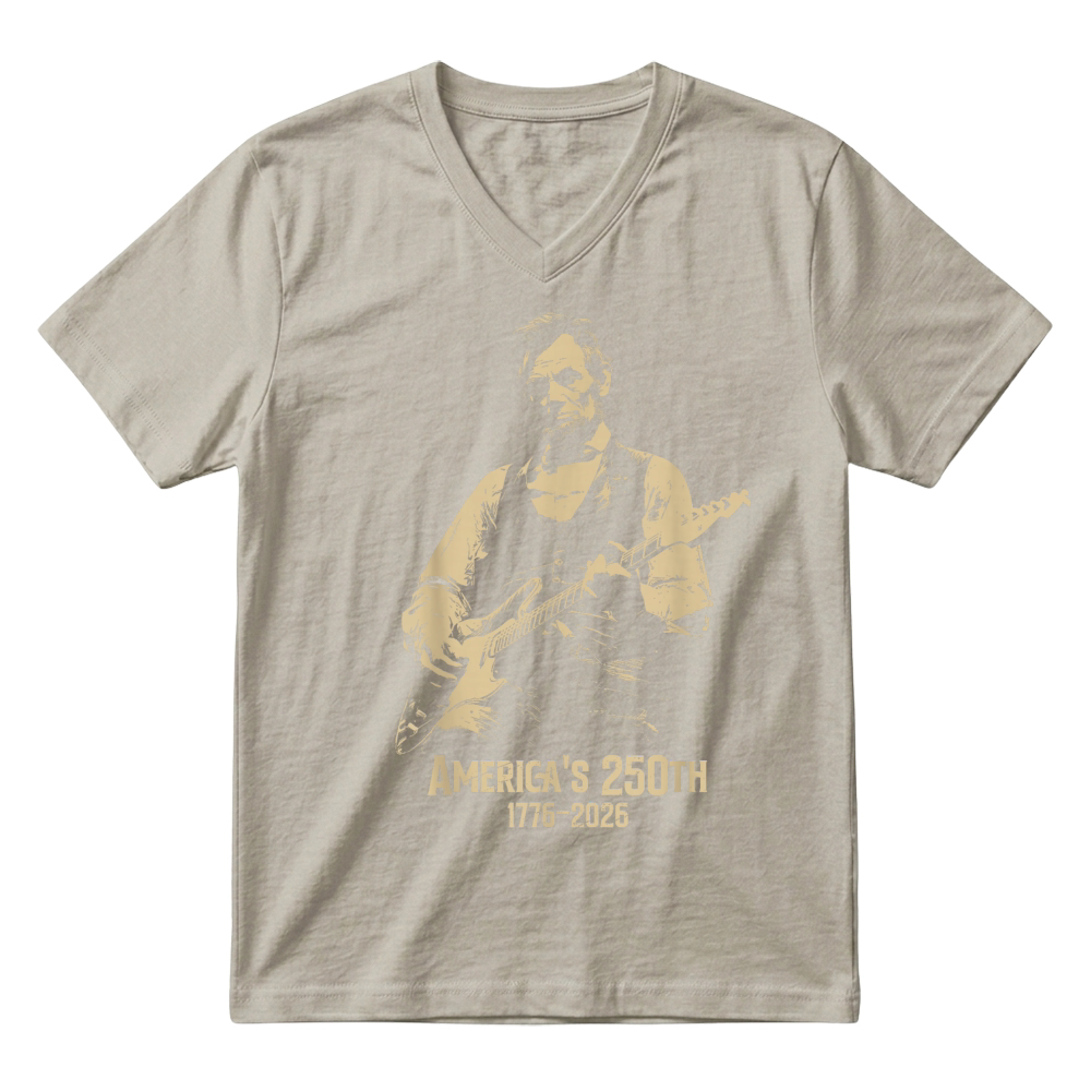 Product Abraham Lincoln Playing Guitar 4th July 250th Anniversary V-Neck T-shirt