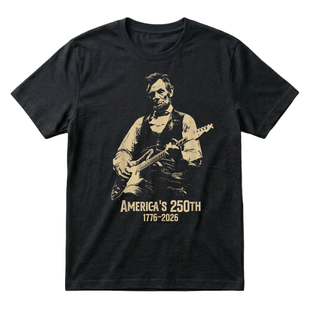 Product Abraham Lincoln Playing Guitar 4th July 250th Anniversary T-Shirt