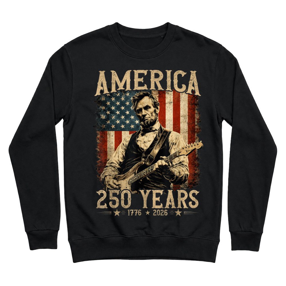 Product Abraham Lincoln Playing Guitar Rock and Roll American Flag Unisex Sweatshirt