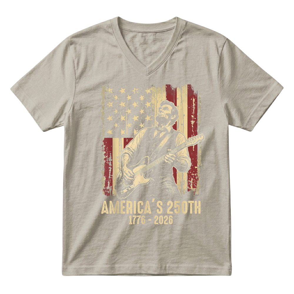 Product Abraham Lincoln Playing Guitar 4th of July 250th Anniversary V-Neck T-shirt