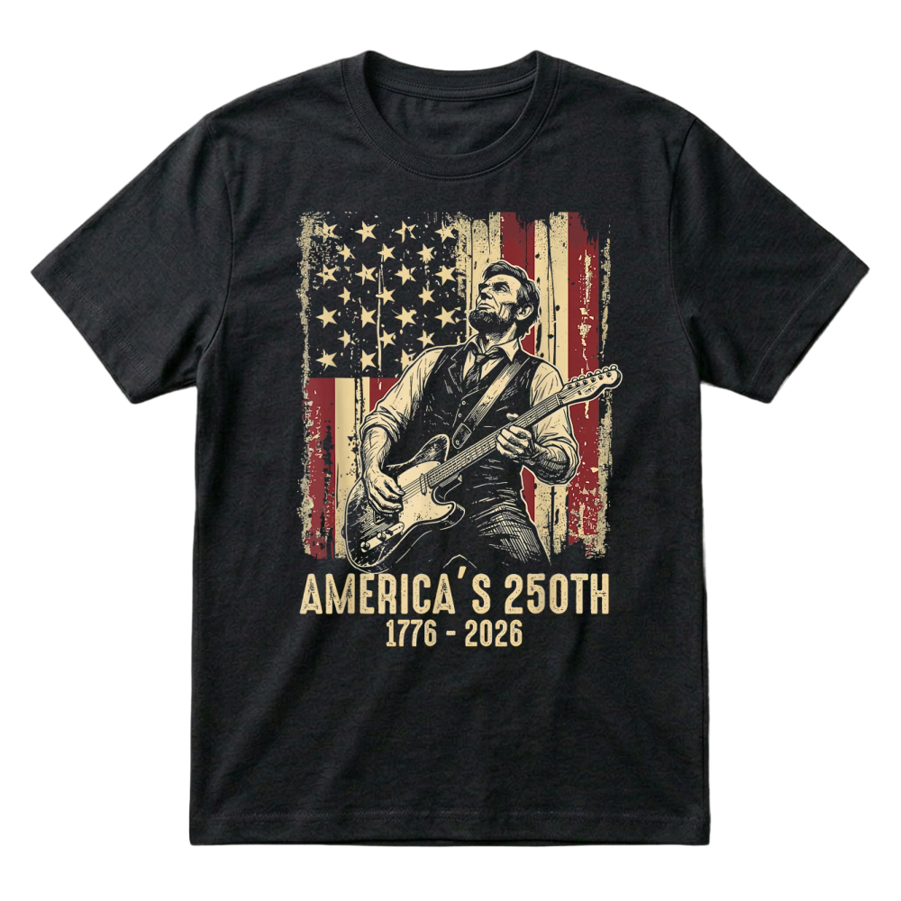 Product Abraham Lincoln Playing Guitar 4th of July 250th Anniversary T-Shirt