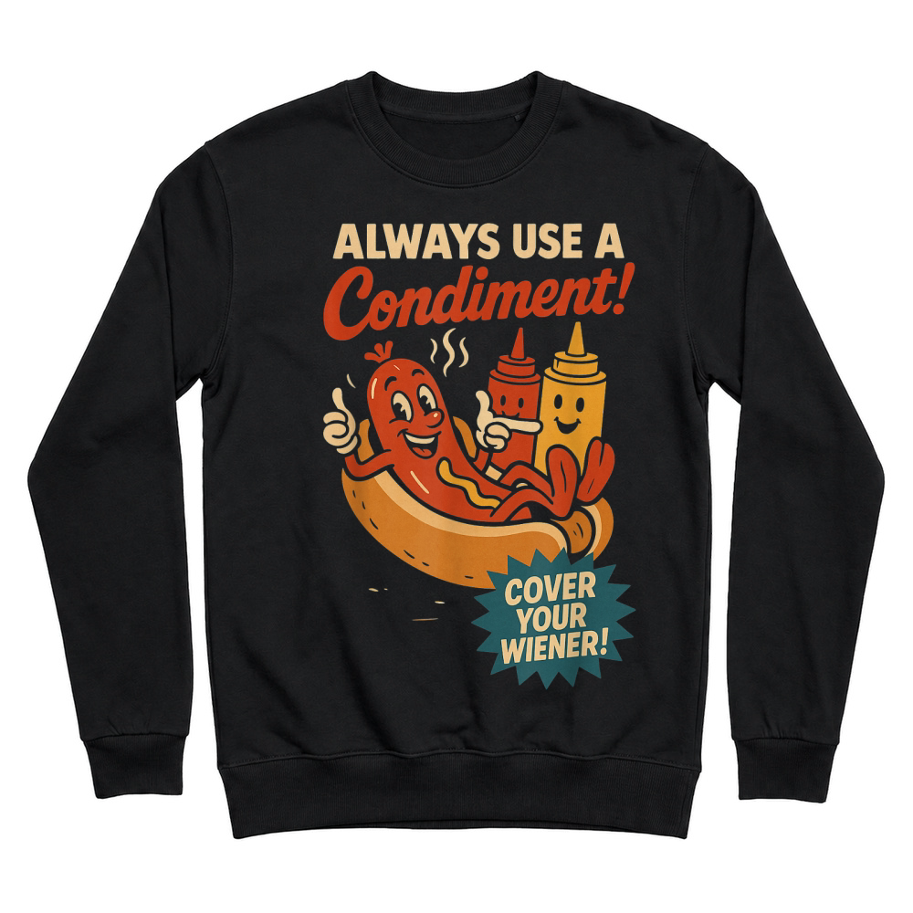Product Always Use a Condiment Cover Your Wiener Funny Hot Dog T Shirt Unisex Sweatshirt