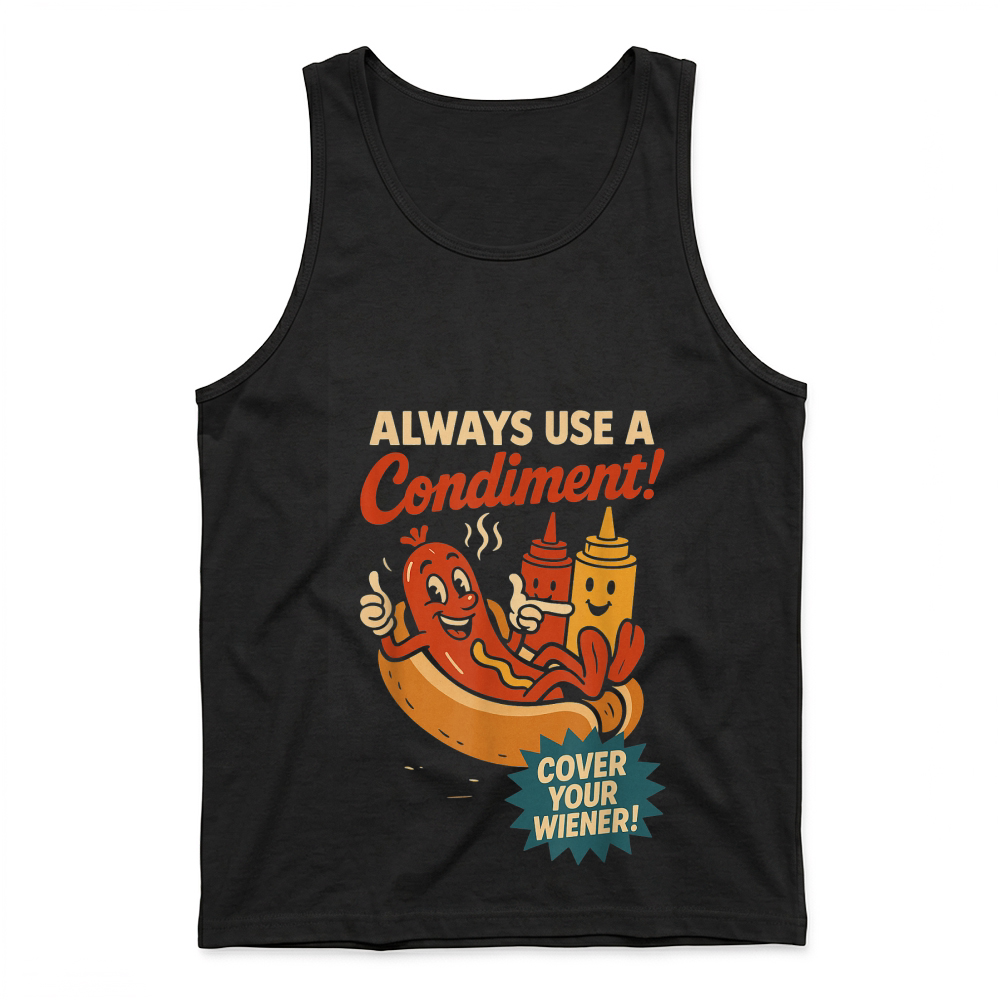 Product Always Use a Condiment Cover Your Wiener Funny Hot Dog T Shirt Tank Top