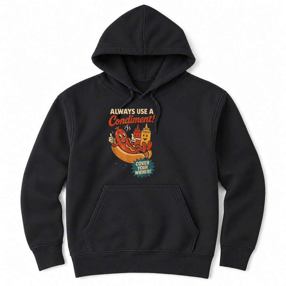 Product Always Use a Condiment Cover Your Wiener Funny Hot Dog T Shirt Unisex Hoodie