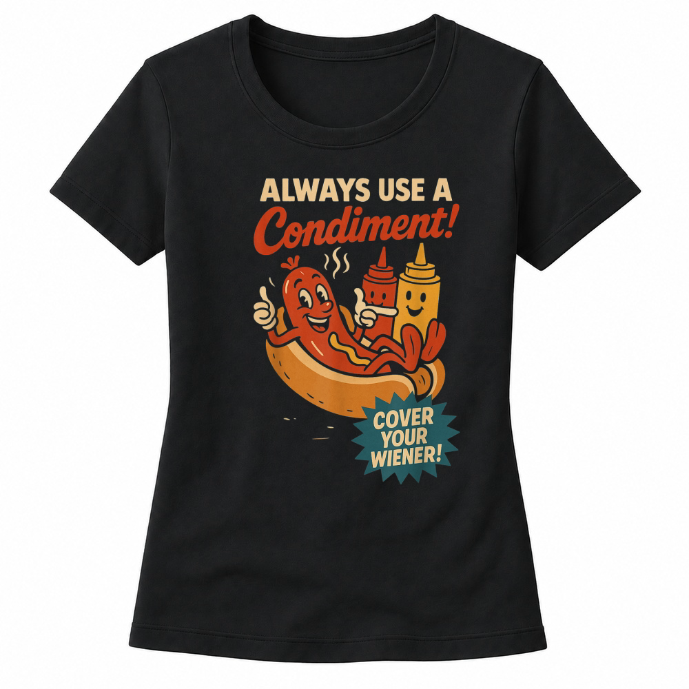 Product Always Use a Condiment Cover Your Wiener Funny Hot Dog T Shirt Women's T-shirts