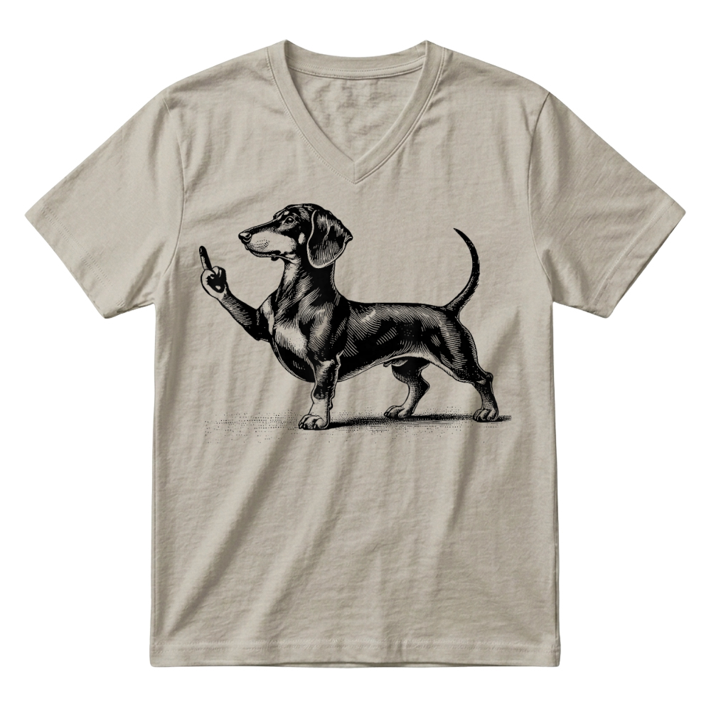 Product Black Dachshund with Middle Finger T Shirt V-Neck T-shirt