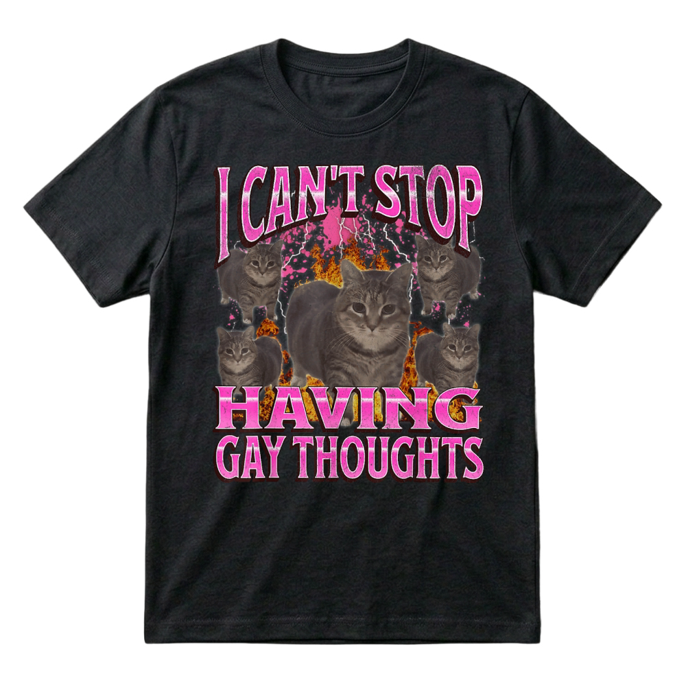 Product Can't Stop Having Gay Thoughts Funny Cat Meme Bootleg T Shirt T-Shirt