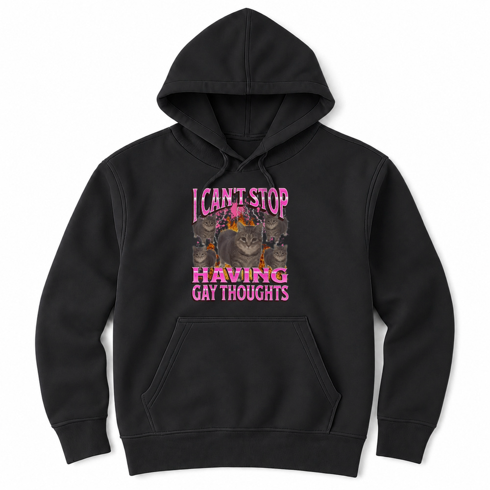 Product Can't Stop Having Gay Thoughts Funny Cat Meme Bootleg T Shirt Unisex Hoodie